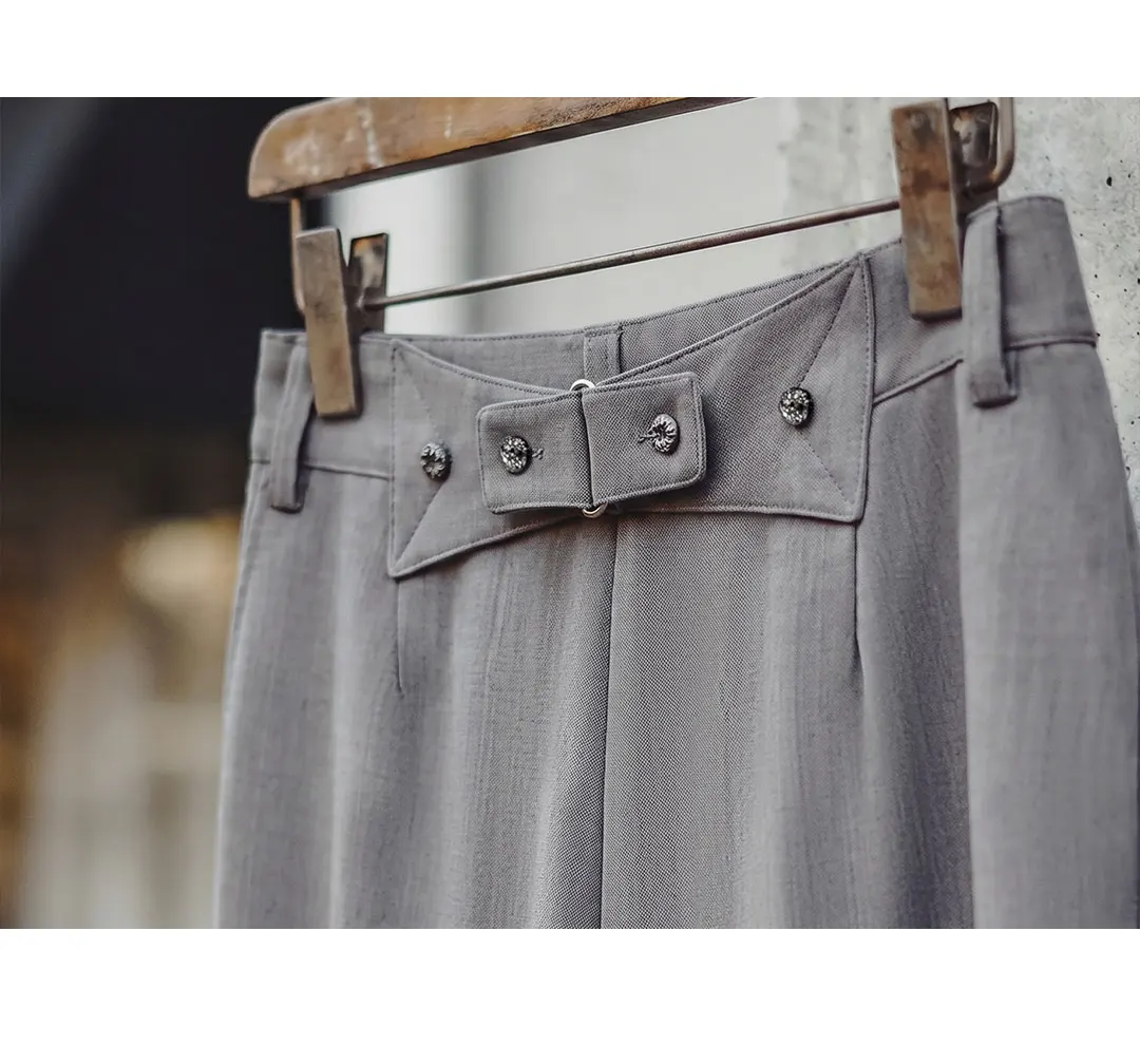 Maden 2026 New Vintage Old Money Grey Suit Pants Women Loose Wide Leg Pleated Straight Thin Draped Summer Formal Trousers Office