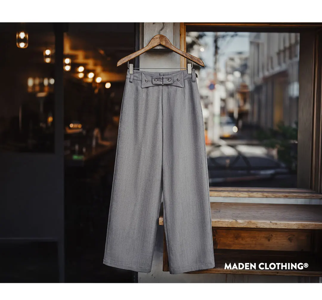 Maden 2026 New Vintage Old Money Grey Suit Pants Women Loose Wide Leg Pleated Straight Thin Draped Summer Formal Trousers Office