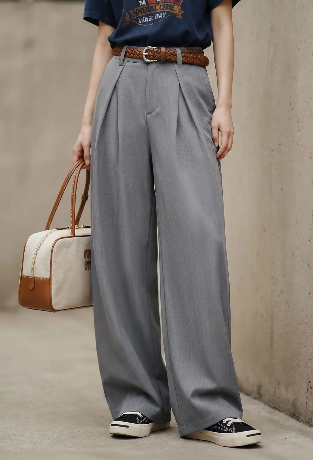 Maden 2026 New Vintage Old Money Grey Suit Pants Women Loose Wide Leg Pleated Straight Thin Draped Summer Formal Trousers Office