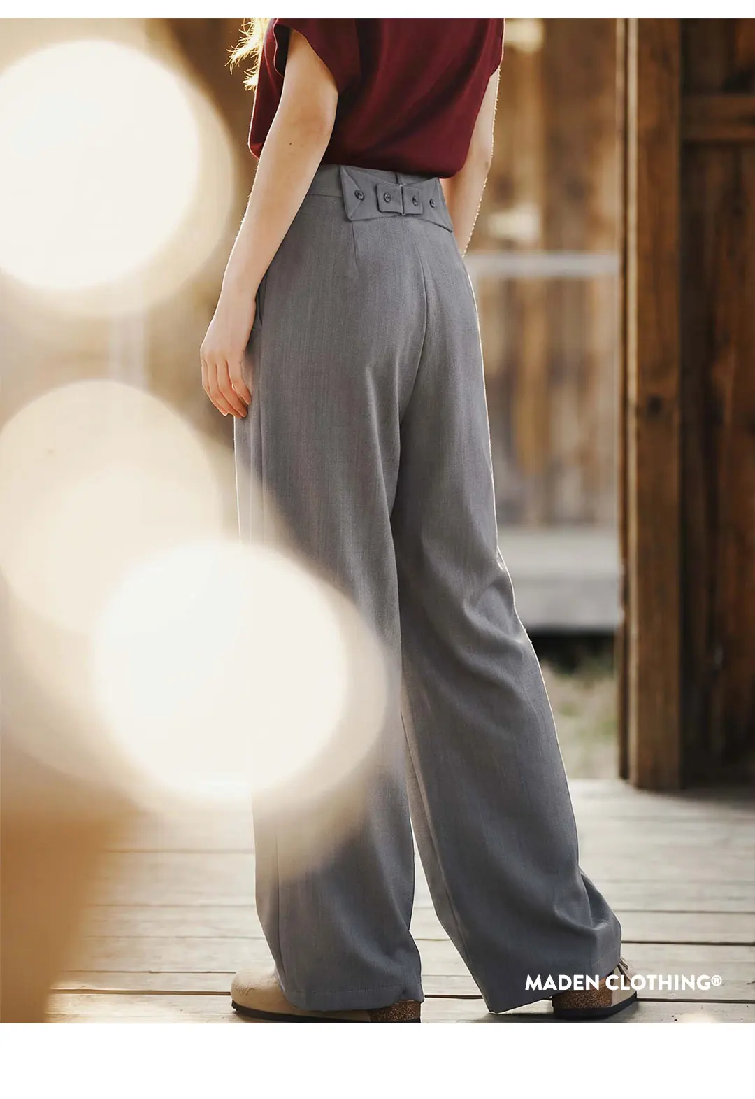 Maden 2026 New Vintage Old Money Grey Suit Pants Women Loose Wide Leg Pleated Straight Thin Draped Summer Formal Trousers Office