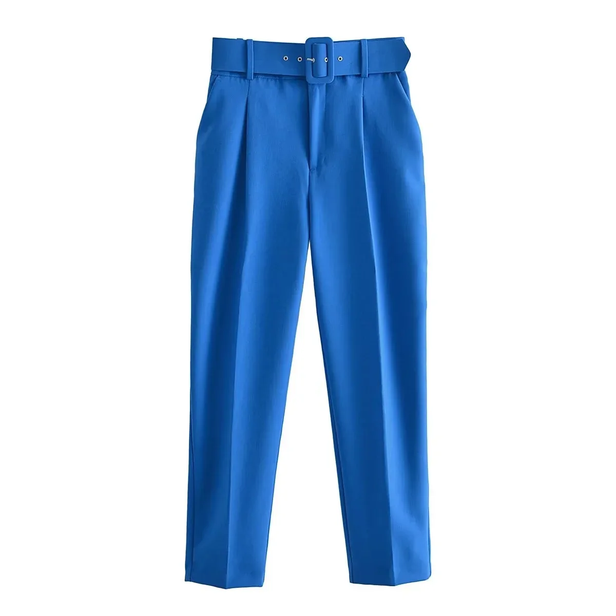 New In Women's Buttons 2026 Spring Autumn High Waist Casual Yellow Pants With Belt