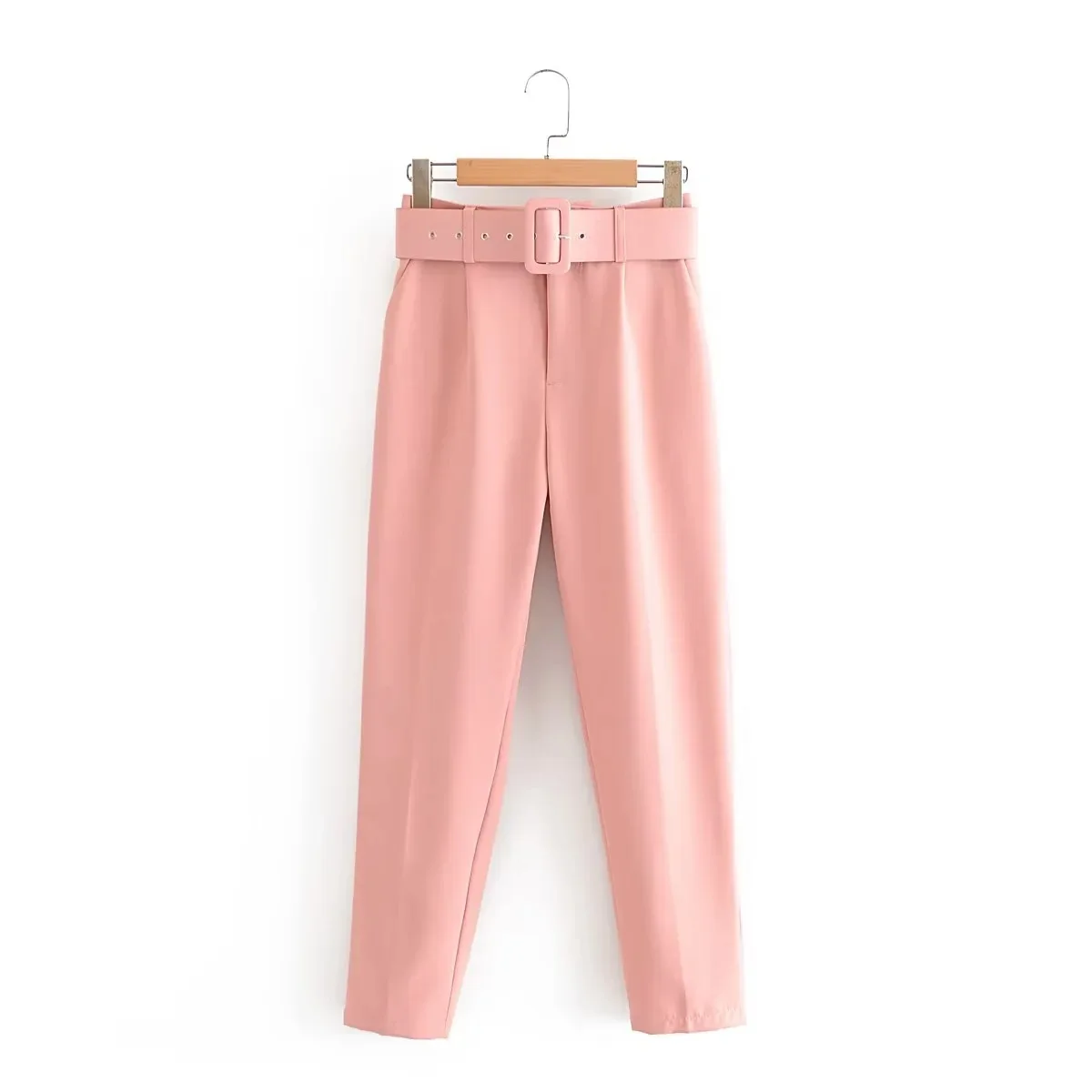 New In Women's Buttons 2026 Spring Autumn High Waist Casual Yellow Pants With Belt