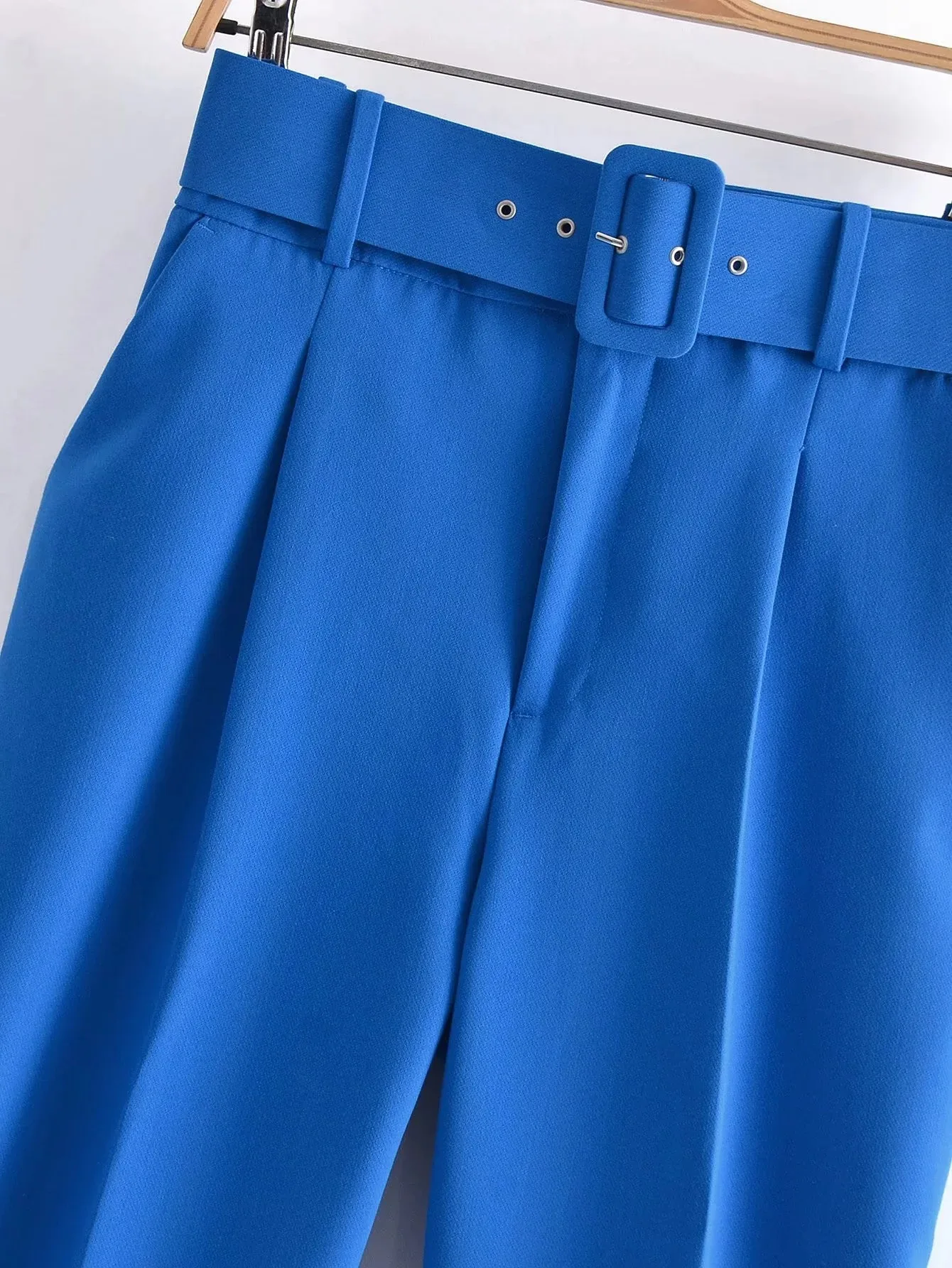 New In Women's Buttons 2026 Spring Autumn High Waist Casual Yellow Pants With Belt