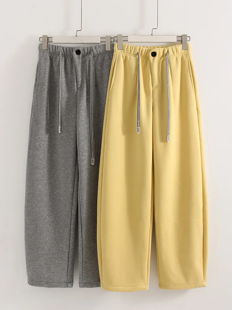Thick Fleece Sweatpants Women Winter Warm Long Wide Leg Trousers High Waist Loose Gray Sweatpants Women Warm Pants For Winter