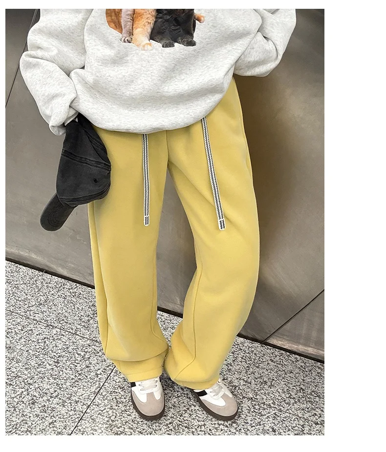 Thick Fleece Sweatpants Women Winter Warm Long Wide Leg Trousers High Waist Loose Gray Sweatpants Women Warm Pants For Winter