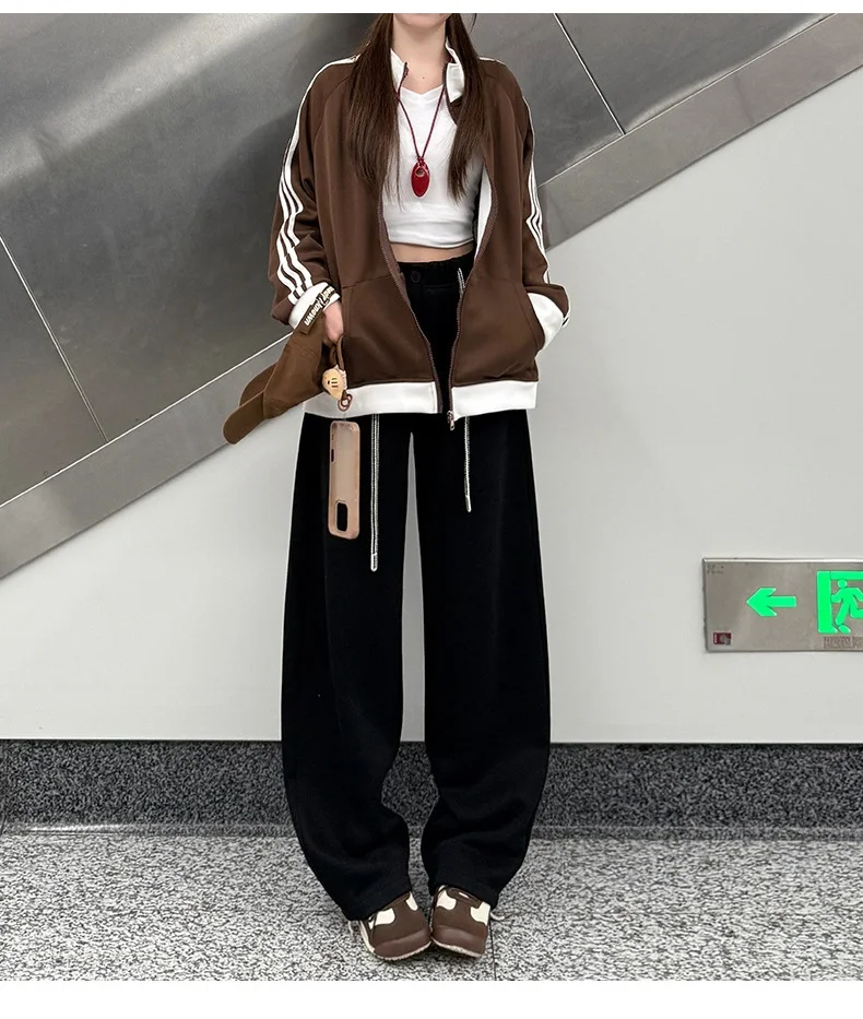 Thick Fleece Sweatpants Women Winter Warm Long Wide Leg Trousers High Waist Loose Gray Sweatpants Women Warm Pants For Winter