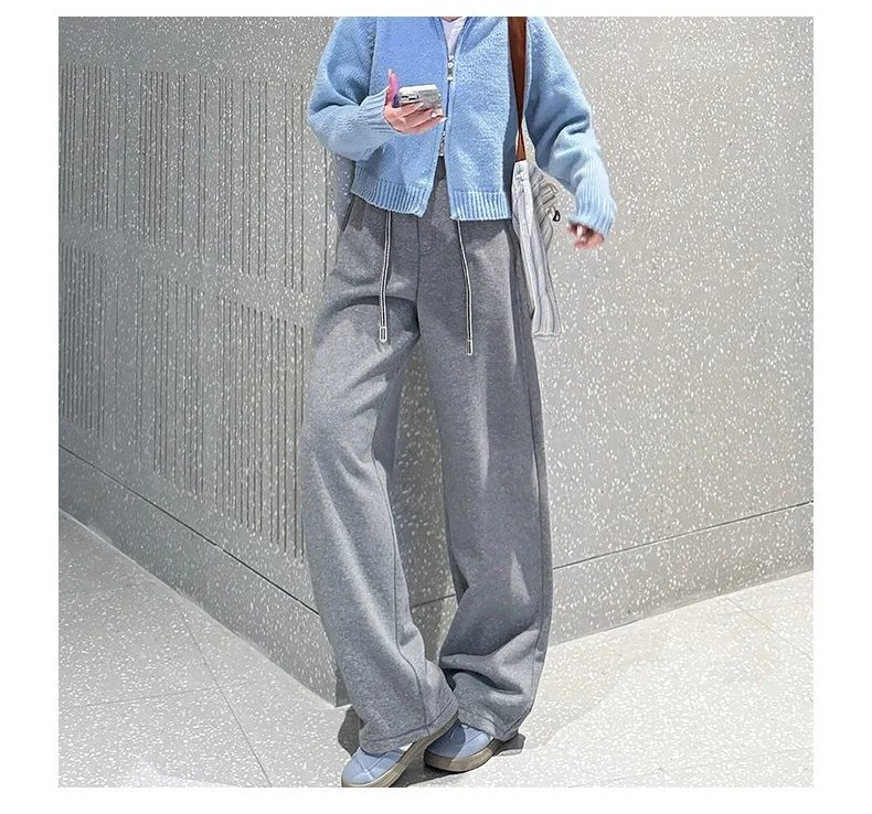 Thick Fleece Sweatpants Women Winter Warm Long Wide Leg Trousers High Waist Loose Gray Sweatpants Women Warm Pants For Winter