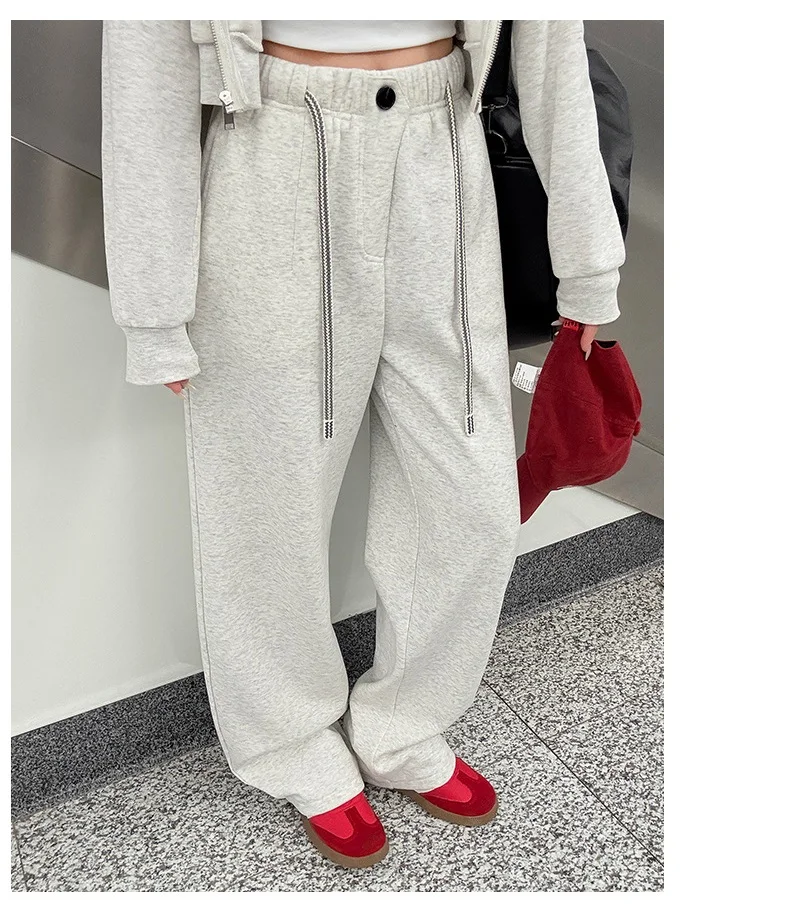 Thick Fleece Sweatpants Women Winter Warm Long Wide Leg Trousers High Waist Loose Gray Sweatpants Women Warm Pants For Winter