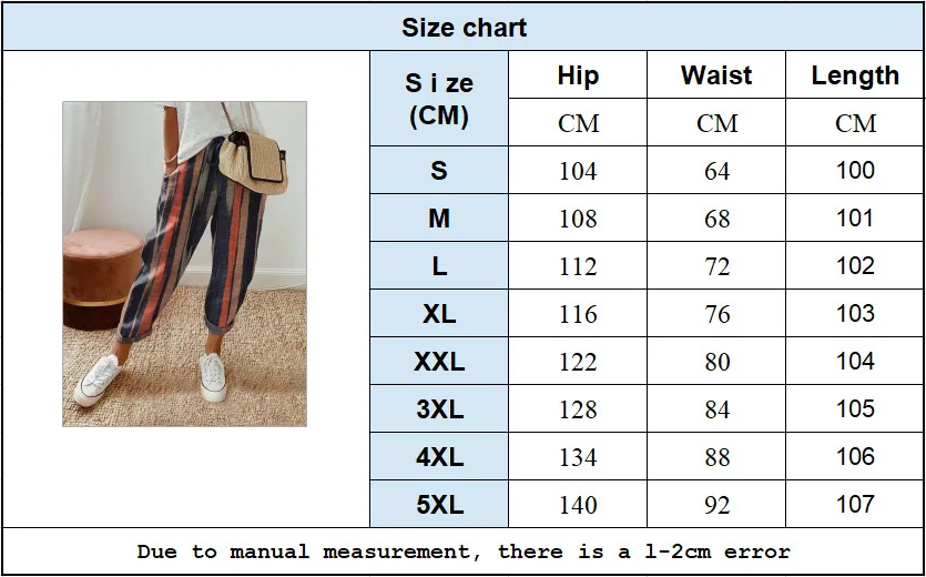 Women Summer Spring Midi Cotton Line Ruffles Vintage Big Large Plus Sizes Casual Party Fashion Loose Strip Pocket Pant