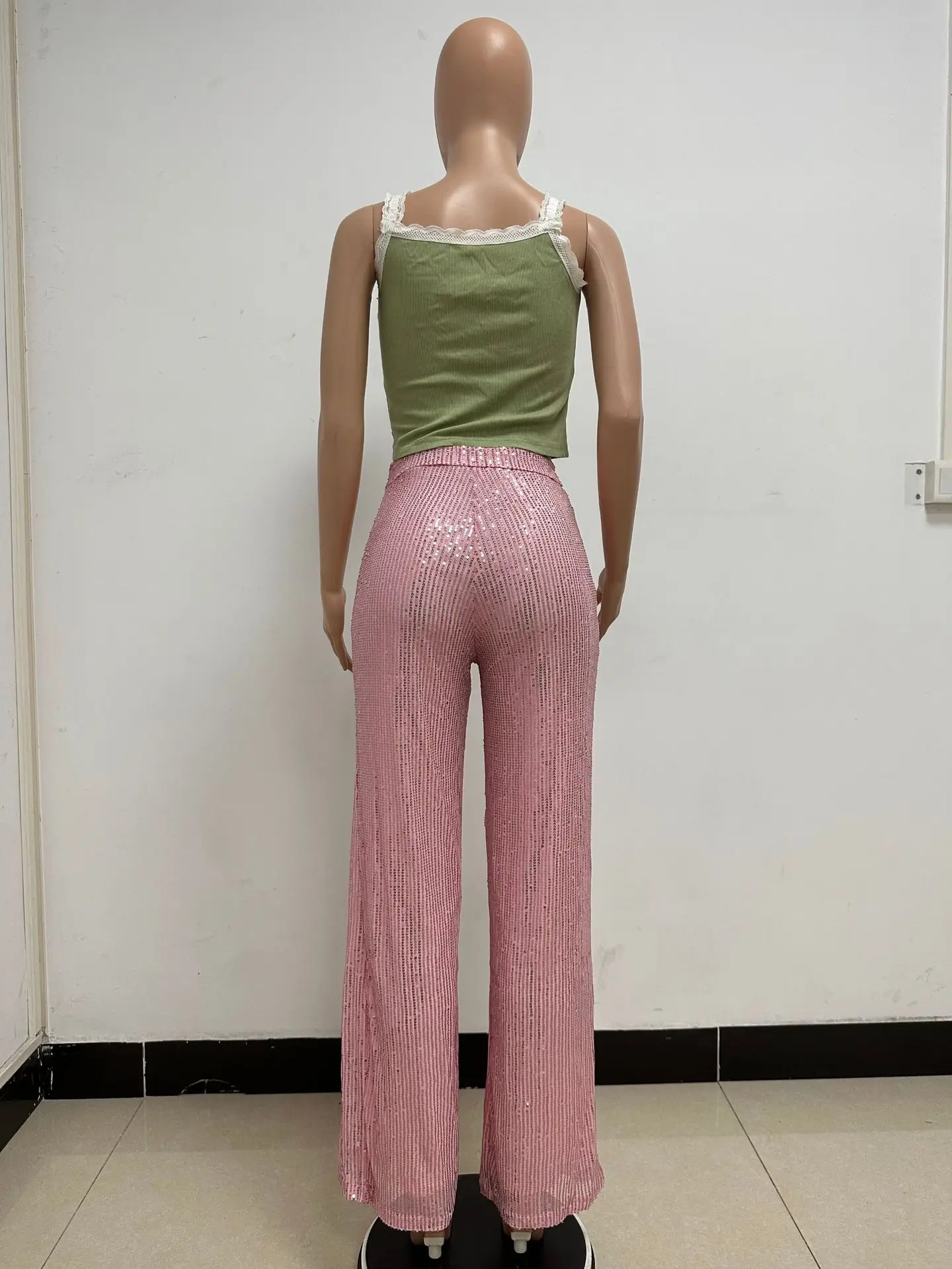 Women High Waist Sequin Sparkle Flared Pants Casual Loose Wide Leg Bell Bottom Trousers Glitter Bling Clubwear Party Shiny Pants