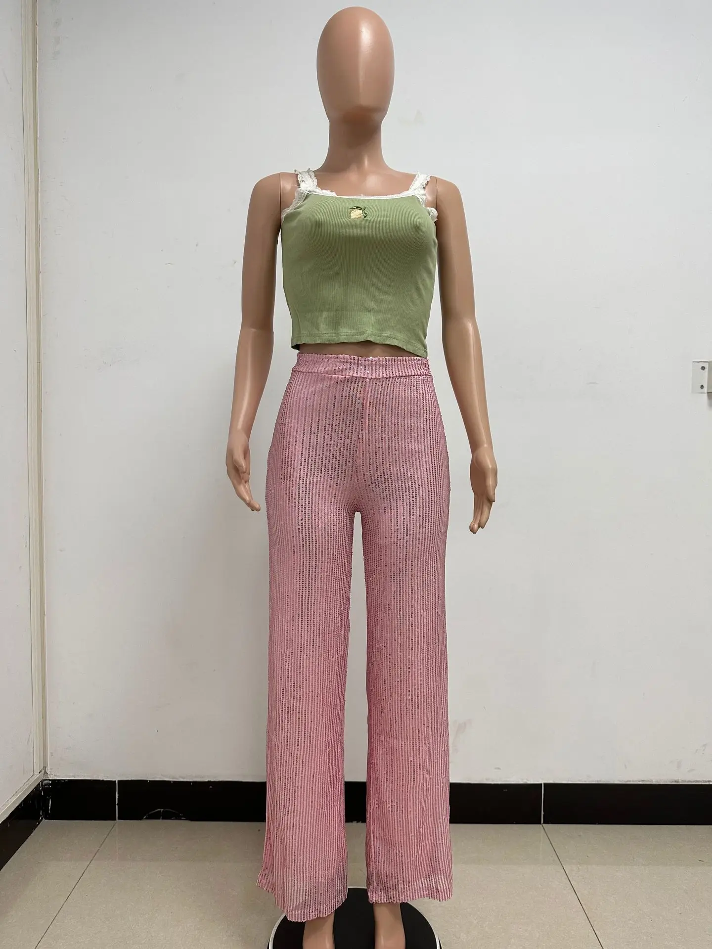 Women High Waist Sequin Sparkle Flared Pants Casual Loose Wide Leg Bell Bottom Trousers Glitter Bling Clubwear Party Shiny Pants
