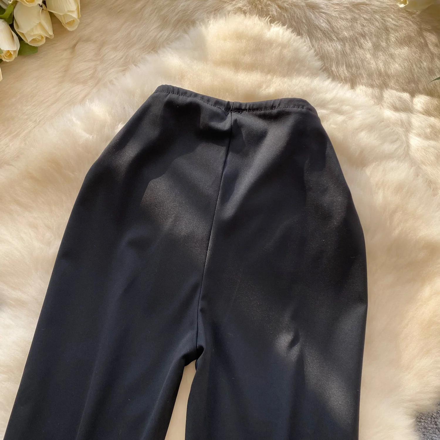 Women Streetwear Black Long Pants Spring Autumn High Waisted Lace Mesh Spliced Flared Pants Female Vintage Pants