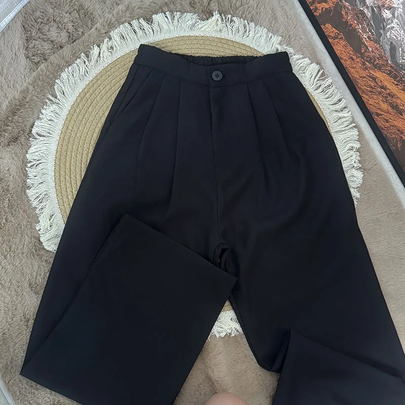 Spring Autumn Casual Loose Suit Pants Women Korean High Waist Office Wear Straight Pants Versatile Solid Floor Length Trousers