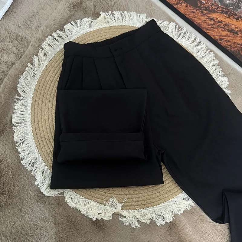 Spring Autumn Casual Loose Suit Pants Women Korean High Waist Office Wear Straight Pants Versatile Solid Floor Length Trousers