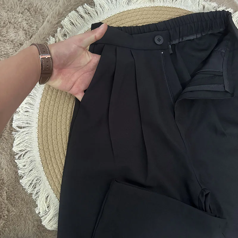 Spring Autumn Casual Loose Suit Pants Women Korean High Waist Office Wear Straight Pants Versatile Solid Floor Length Trousers