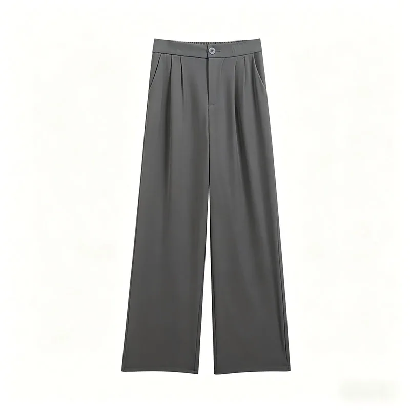 Spring Autumn Casual Loose Suit Pants Women Korean High Waist Office Wear Straight Pants Versatile Solid Floor Length Trousers