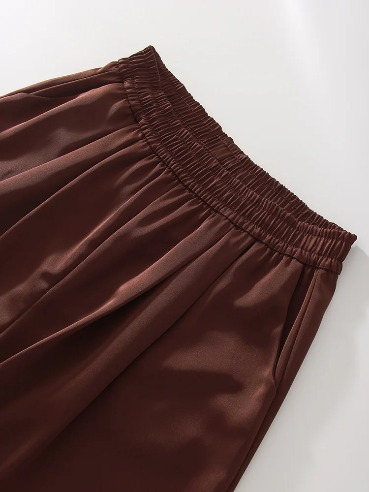 Luxury Wide Leg Satin Pants For Women Trousers With Pockets Black Women's Pants And Trousers Brown High Waist Baggy For Ladies
