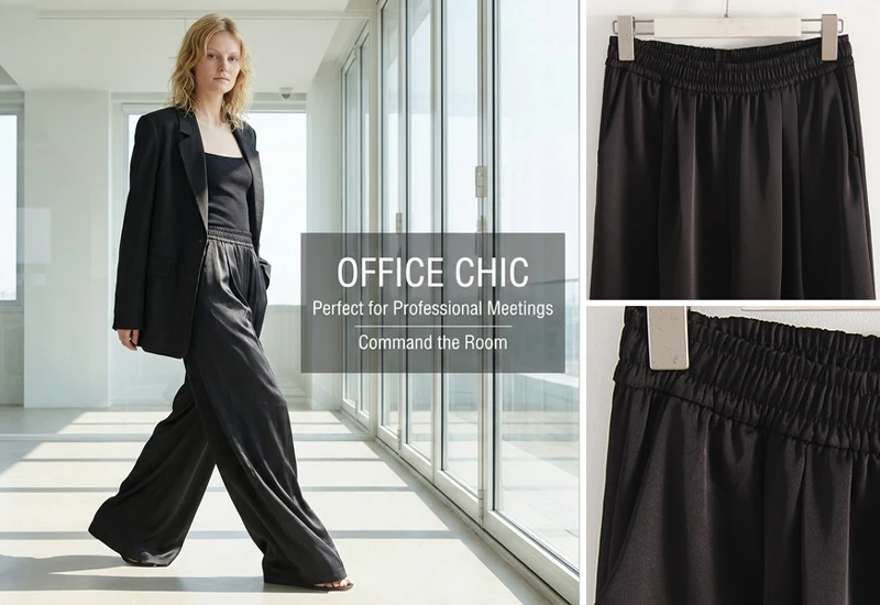 Luxury Wide Leg Satin Pants For Women Trousers With Pockets Black Women's Pants And Trousers Brown High Waist Baggy For Ladies