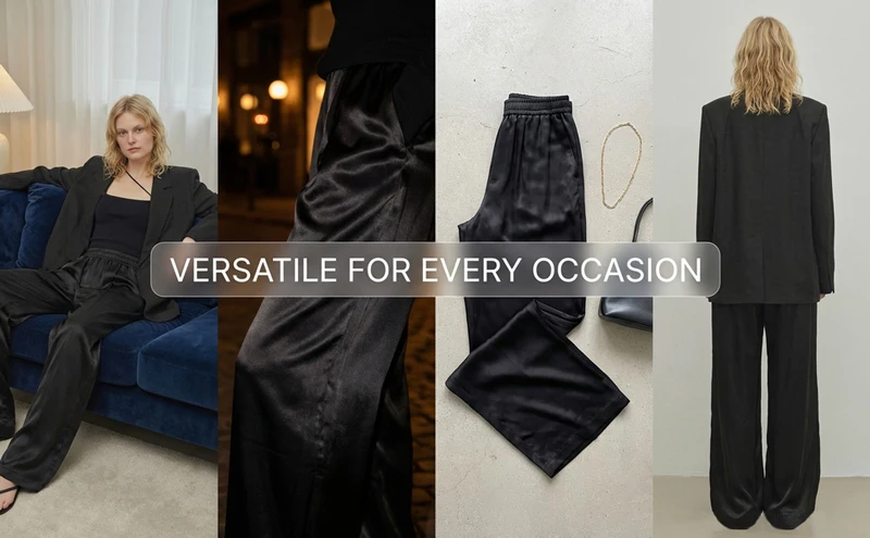 Luxury Wide Leg Satin Pants For Women Trousers With Pockets Black Women's Pants And Trousers Brown High Waist Baggy For Ladies