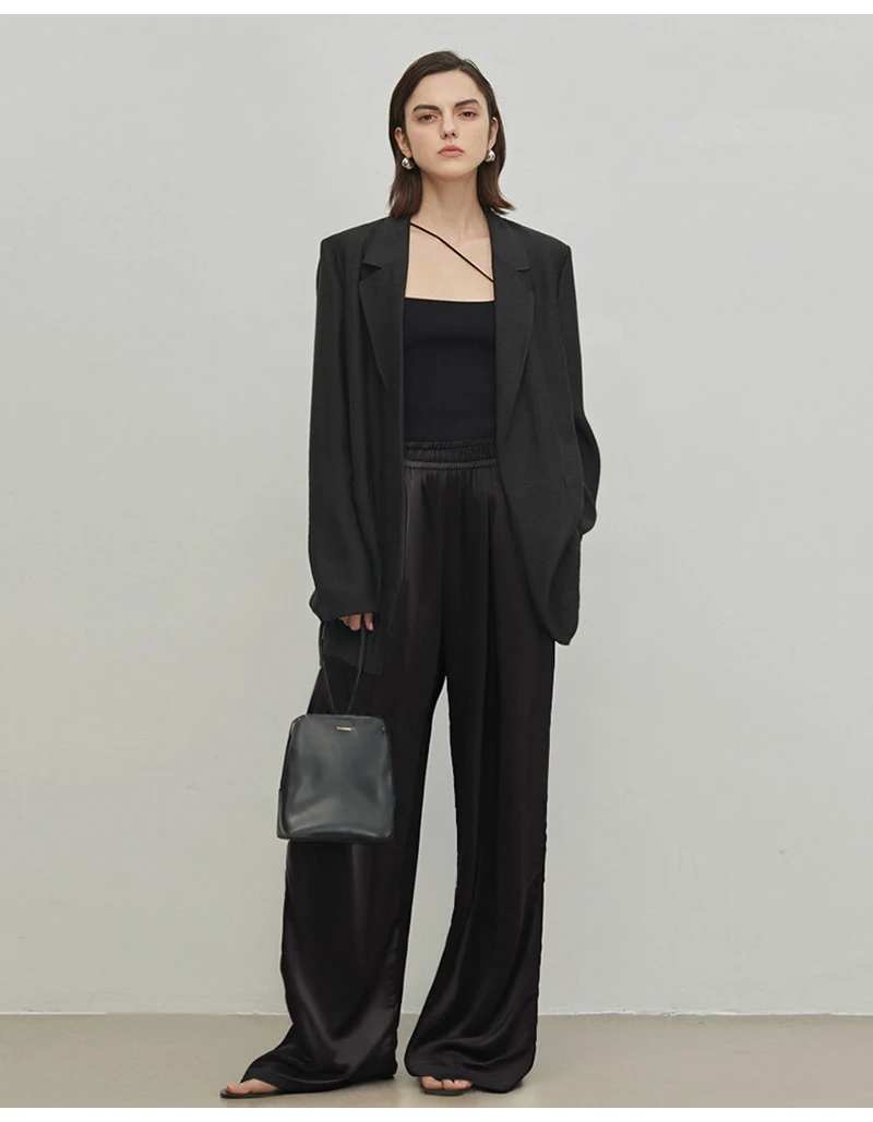 Luxury Wide Leg Satin Pants For Women Trousers With Pockets Black Women's Pants And Trousers Brown High Waist Baggy For Ladies