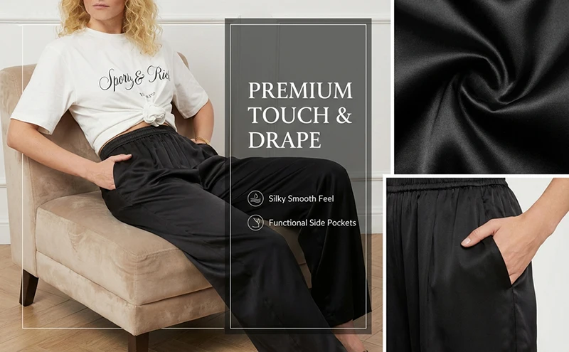 Luxury Wide Leg Satin Pants For Women Trousers With Pockets Black Women's Pants And Trousers Brown High Waist Baggy For Ladies
