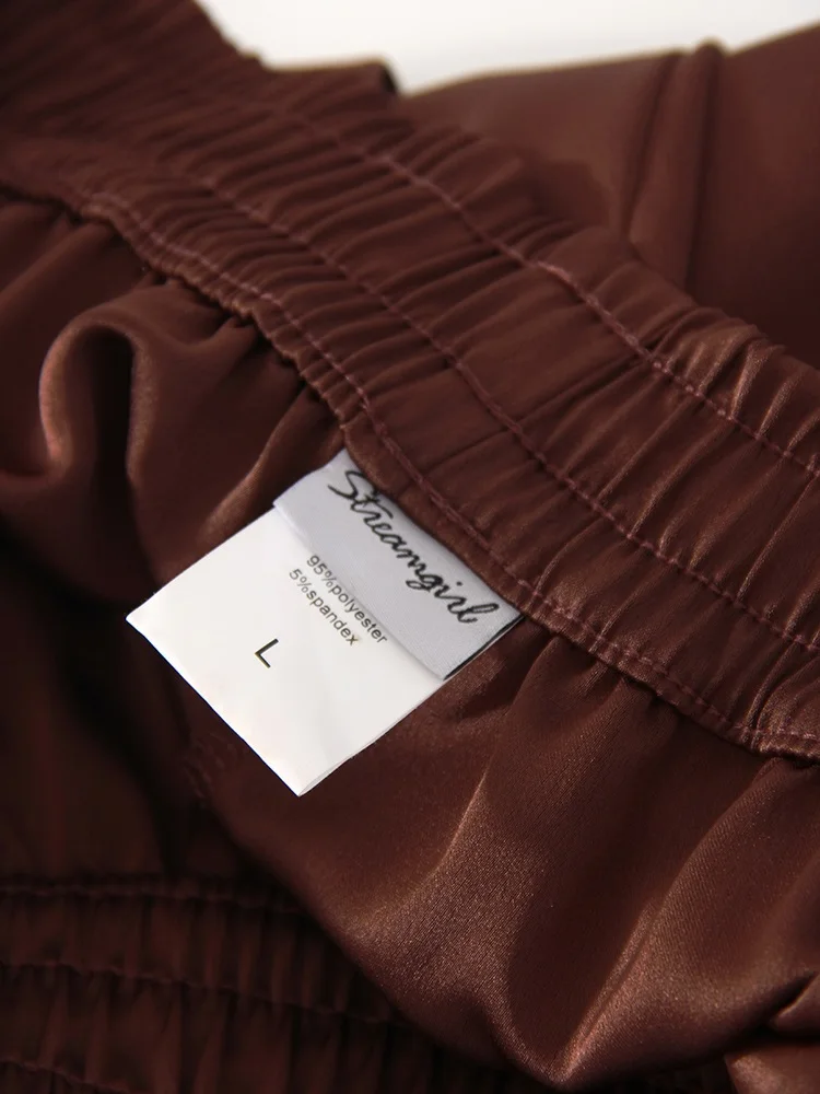 Luxury Wide Leg Satin Pants For Women Trousers With Pockets Black Women's Pants And Trousers Brown High Waist Baggy For Ladies