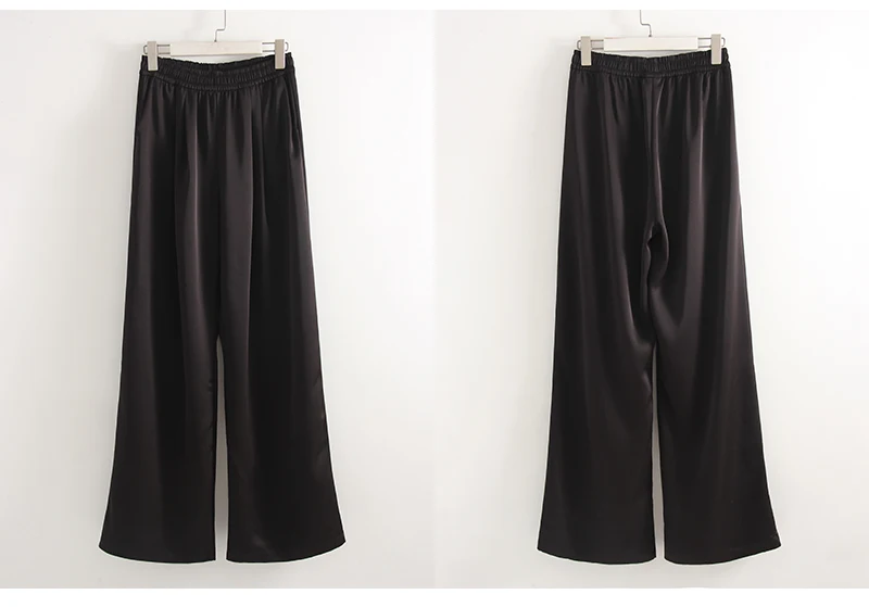 Luxury Wide Leg Satin Pants For Women Trousers With Pockets Black Women's Pants And Trousers Brown High Waist Baggy For Ladies