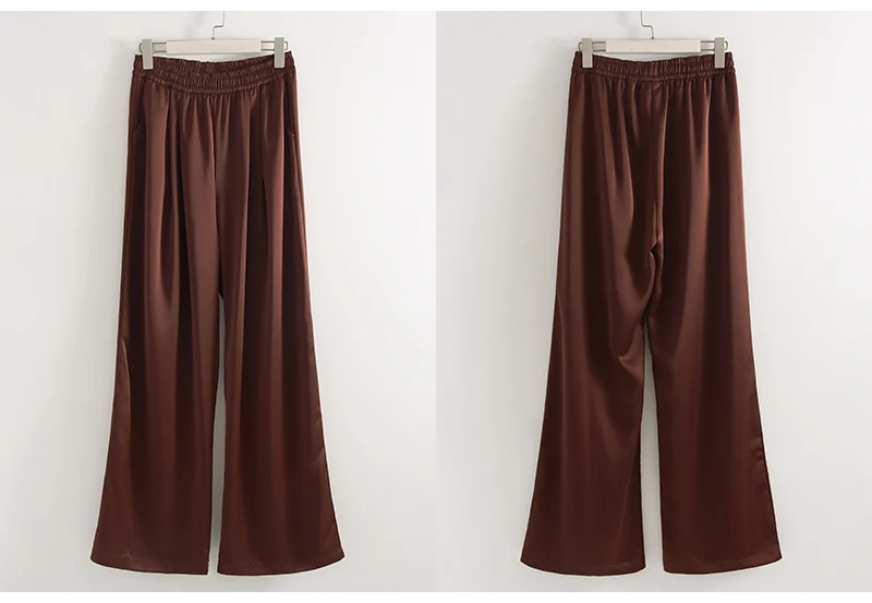 Luxury Wide Leg Satin Pants For Women Trousers With Pockets Black Women's Pants And Trousers Brown High Waist Baggy For Ladies