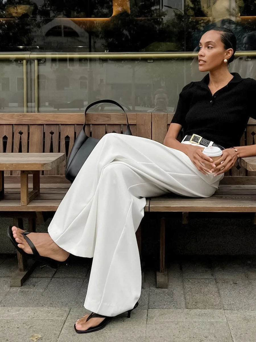 Light Luxury White Women Wide Leg Pants Spring and Autumn Temperament Versatile Commuting Leisure High Waist Straight Leg Pants