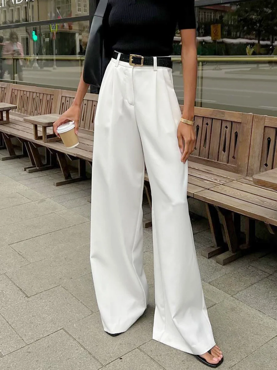Light Luxury White Women Wide Leg Pants Spring and Autumn Temperament Versatile Commuting Leisure High Waist Straight Leg Pants