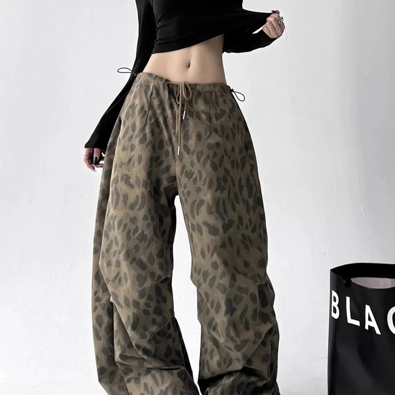 Leopard Y2K Wide Leg Pant Women Sexy Low Waist Loose Hip Hop American Trousers Spring Streetwear Vintage Bf Harajuku Casual Pant