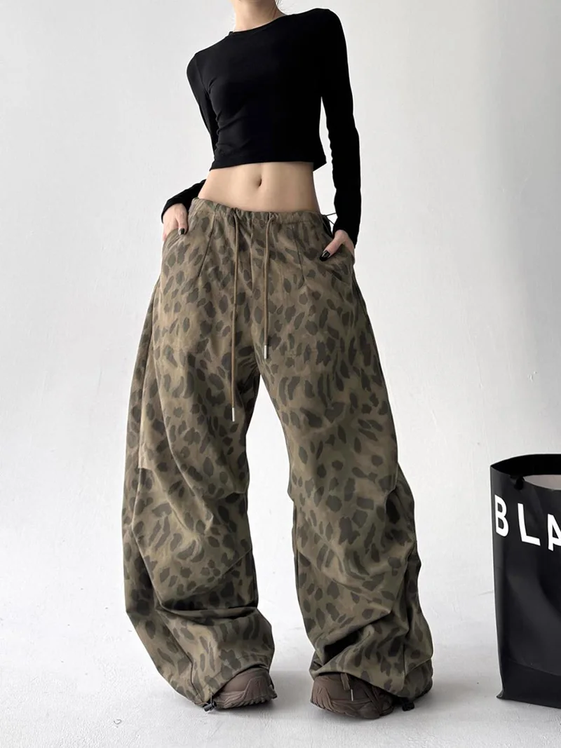 Leopard Y2K Wide Leg Pant Women Sexy Low Waist Loose Hip Hop American Trousers Spring Streetwear Vintage Bf Harajuku Casual Pant