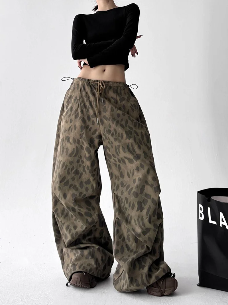 Leopard Y2K Wide Leg Pant Women Sexy Low Waist Loose Hip Hop American Trousers Spring Streetwear Vintage Bf Harajuku Casual Pant