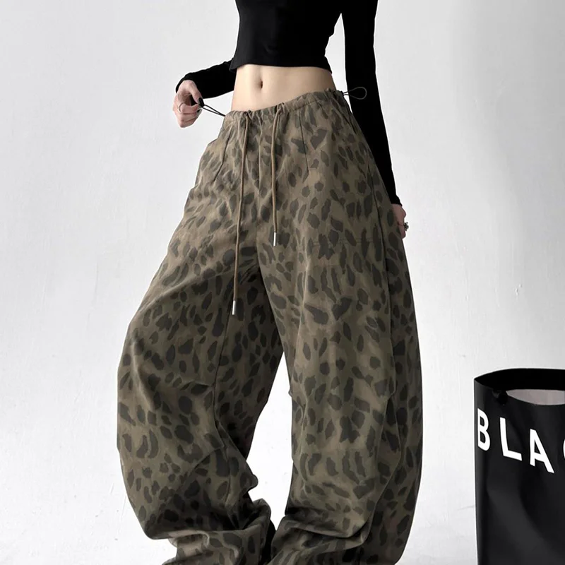 Leopard Y2K Wide Leg Pant Women Sexy Low Waist Loose Hip Hop American Trousers Spring Streetwear Vintage Bf Harajuku Casual Pant