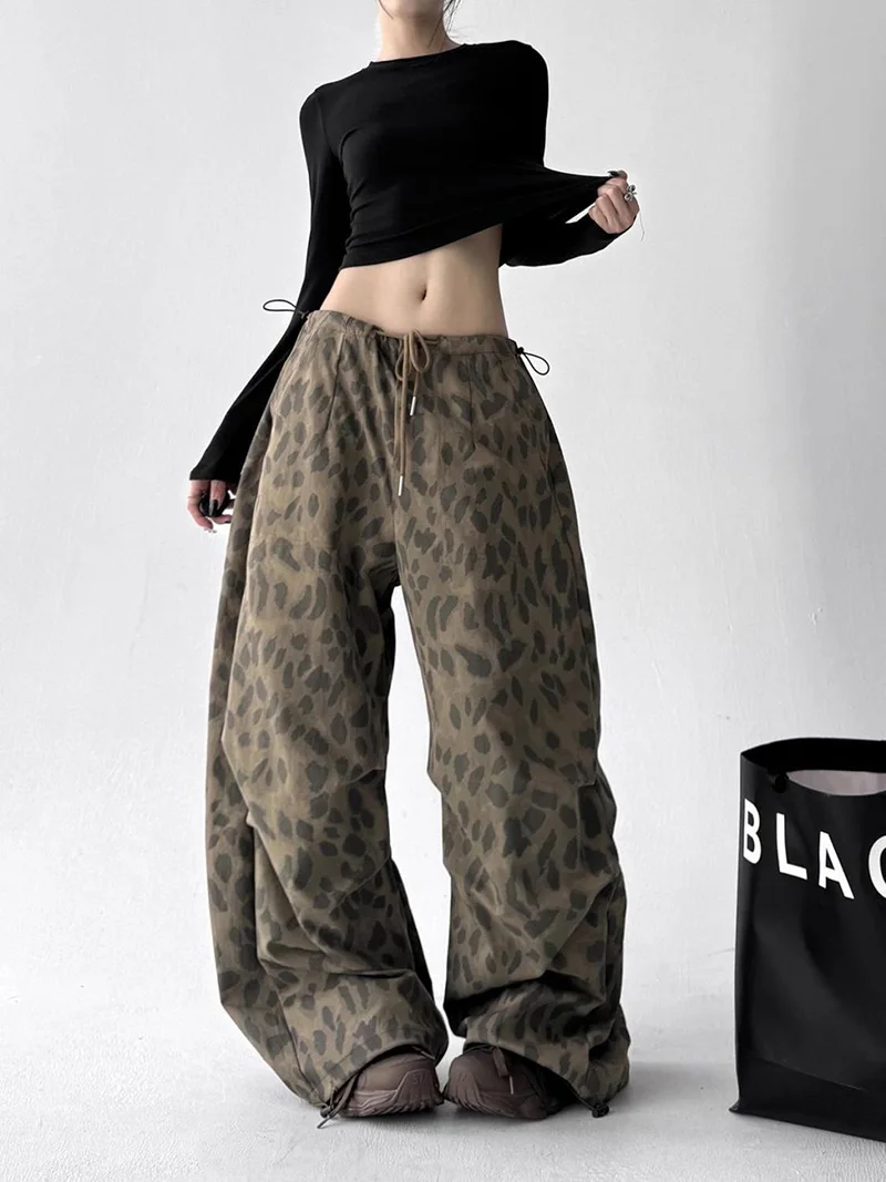 Leopard Y2K Wide Leg Pant Women Sexy Low Waist Loose Hip Hop American Trousers Spring Streetwear Vintage Bf Harajuku Casual Pant