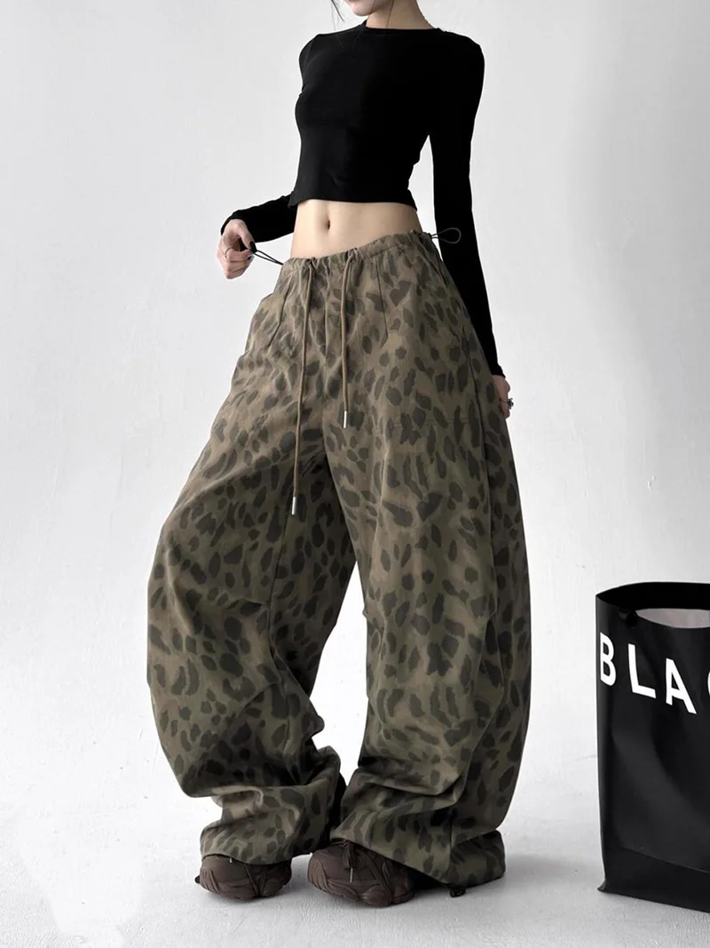 Leopard Y2K Wide Leg Pant Women Sexy Low Waist Loose Hip Hop American Trousers Spring Streetwear Vintage Bf Harajuku Casual Pant