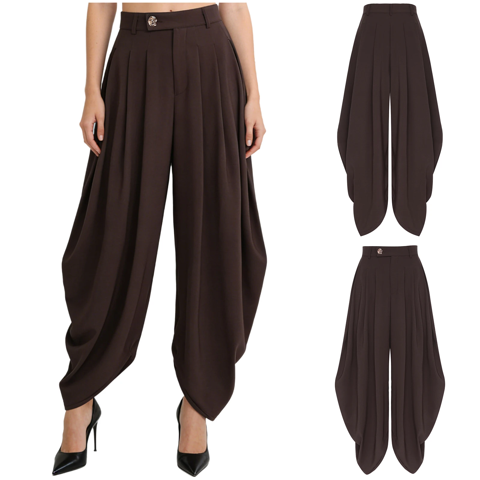 Women Palazzo Pants Trousers Casual SlacksBaroque Pleated Loose Wide Leg Pants Daily Commute Office Pants Women's Trousers