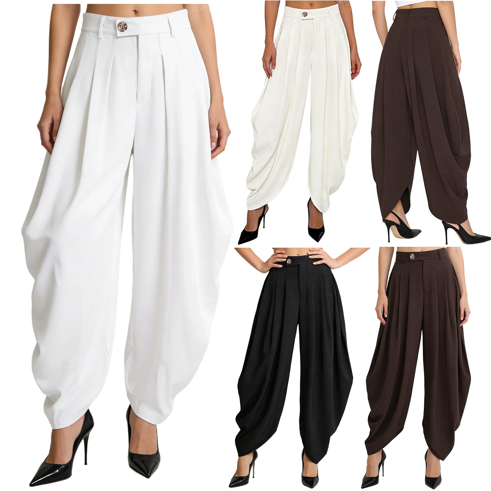 Women Palazzo Pants Trousers Casual SlacksBaroque Pleated Loose Wide Leg Pants Daily Commute Office Pants Women's Trousers