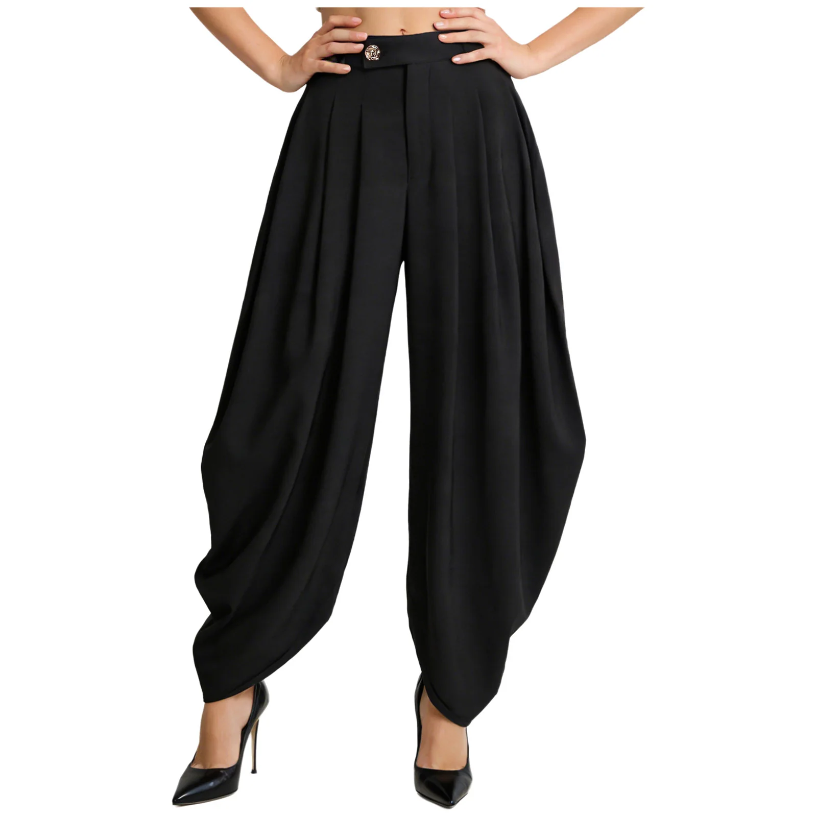 Women Palazzo Pants Trousers Casual SlacksBaroque Pleated Loose Wide Leg Pants Daily Commute Office Pants Women's Trousers