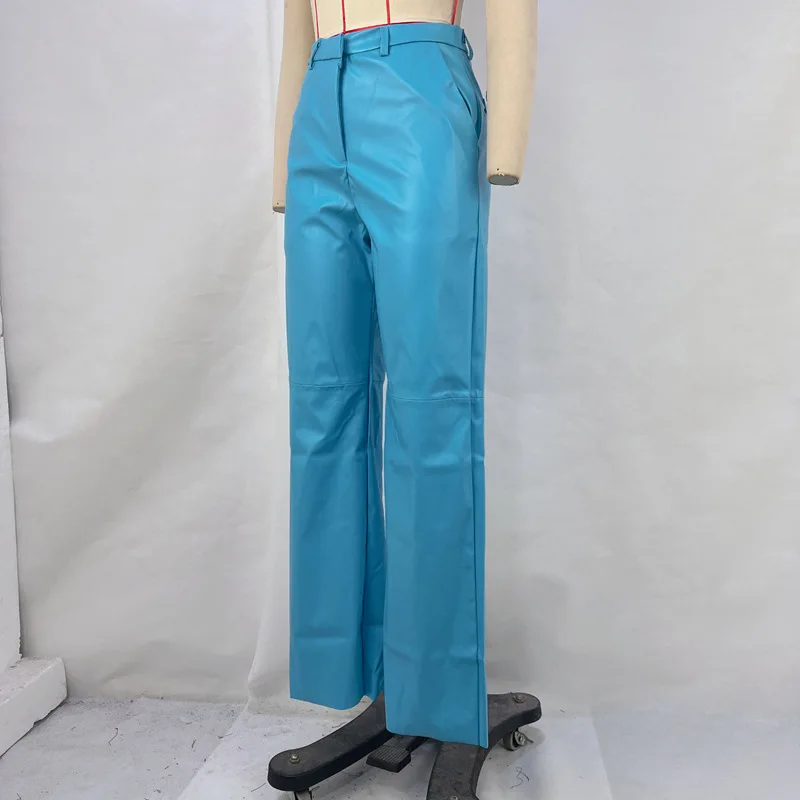 Fashion Solid Color PU Leather Pants Women 2025 New Trendy Lady Commuting Clothing High Waist Straight Trousers Women's Pants
