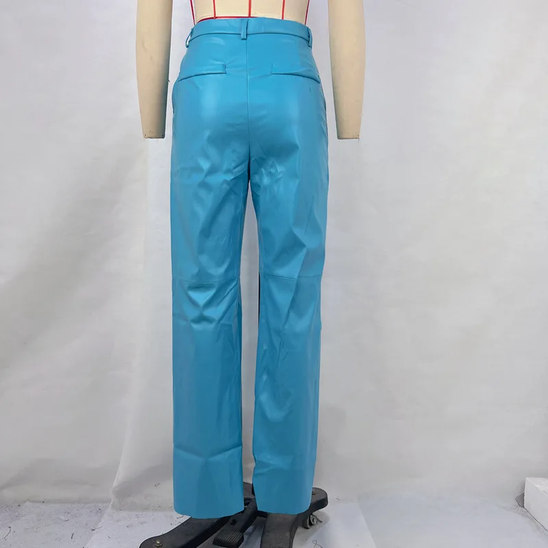 Fashion Solid Color PU Leather Pants Women 2025 New Trendy Lady Commuting Clothing High Waist Straight Trousers Women's Pants