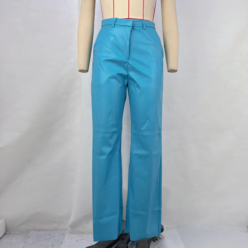 Fashion Solid Color PU Leather Pants Women 2025 New Trendy Lady Commuting Clothing High Waist Straight Trousers Women's Pants
