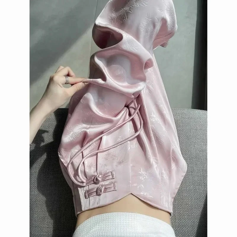 Summer Women Thin Jacquard Trousers Korean Ladies High Waist Wide Leg Pants 2025 Female Fashion Satin Straight-leg Pantalons