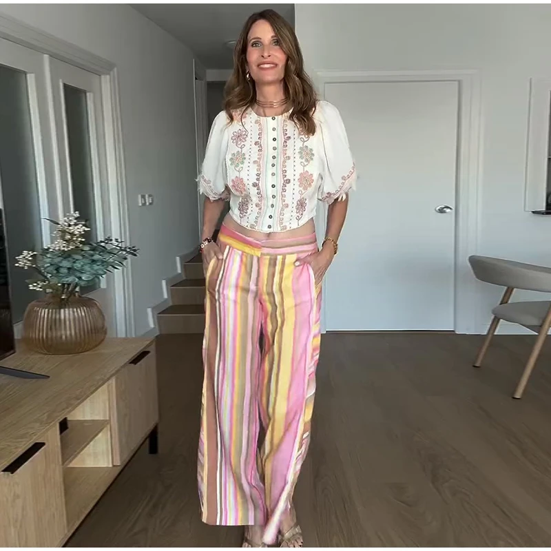 Colorful Striped Low Waist Wide Leg Jeans Slim Fit Flared Hem 2026 Summer Casual Women Denim Pants Trendy Y2K Lady Streetwear