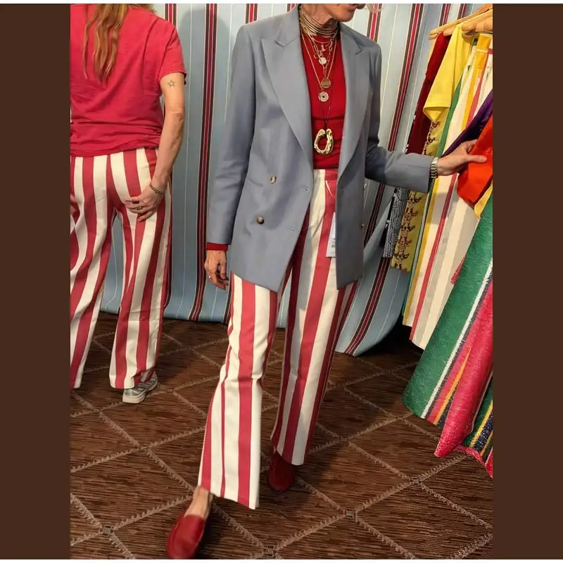 Colorful Striped Low Waist Wide Leg Jeans Slim Fit Flared Hem 2026 Summer Casual Women Denim Pants Trendy Y2K Lady Streetwear