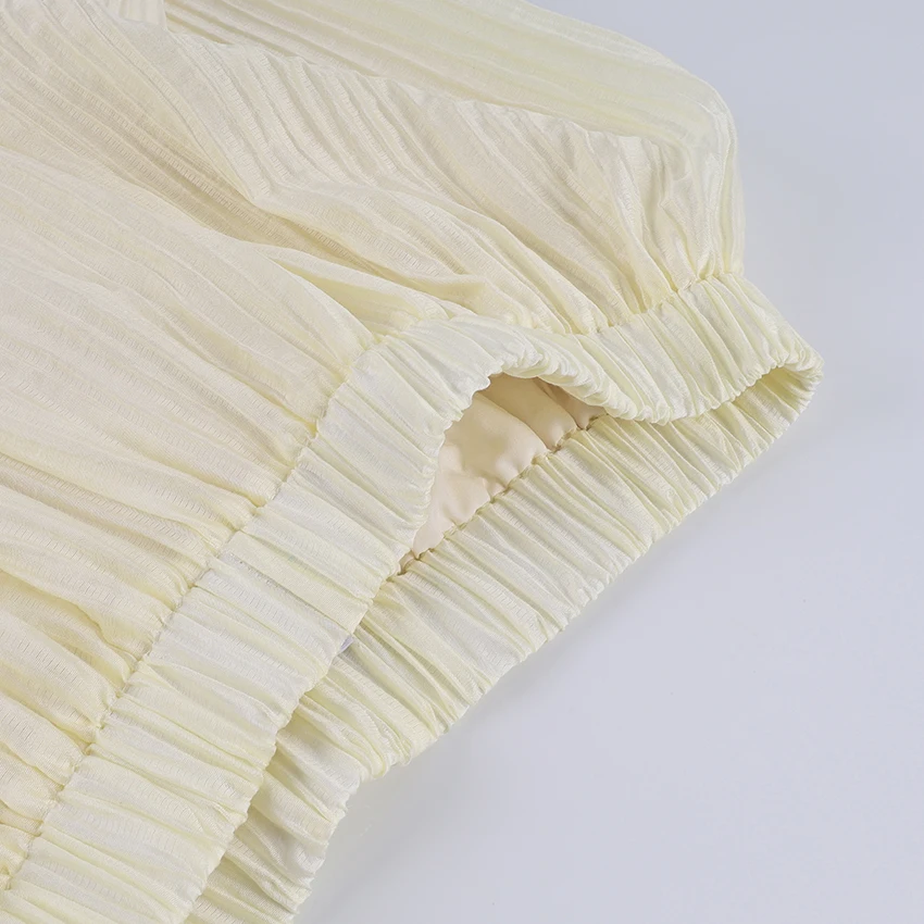 Linad Elegant Apricot Loose Pleated Bloomers Women 2026 Casual Elastic Waist Trousers Female Spring Fashion Sheer Long Pants