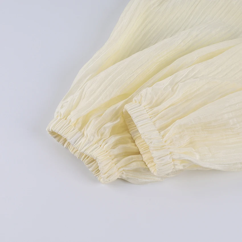 Linad Elegant Apricot Loose Pleated Bloomers Women 2026 Casual Elastic Waist Trousers Female Spring Fashion Sheer Long Pants