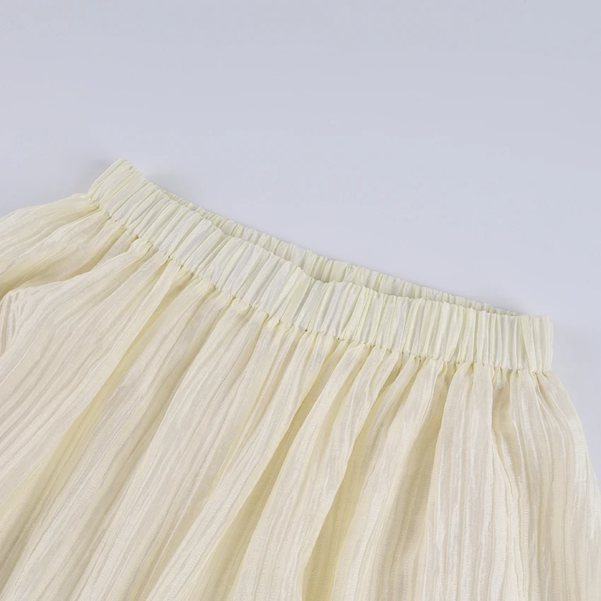 Linad Elegant Apricot Loose Pleated Bloomers Women 2026 Casual Elastic Waist Trousers Female Spring Fashion Sheer Long Pants