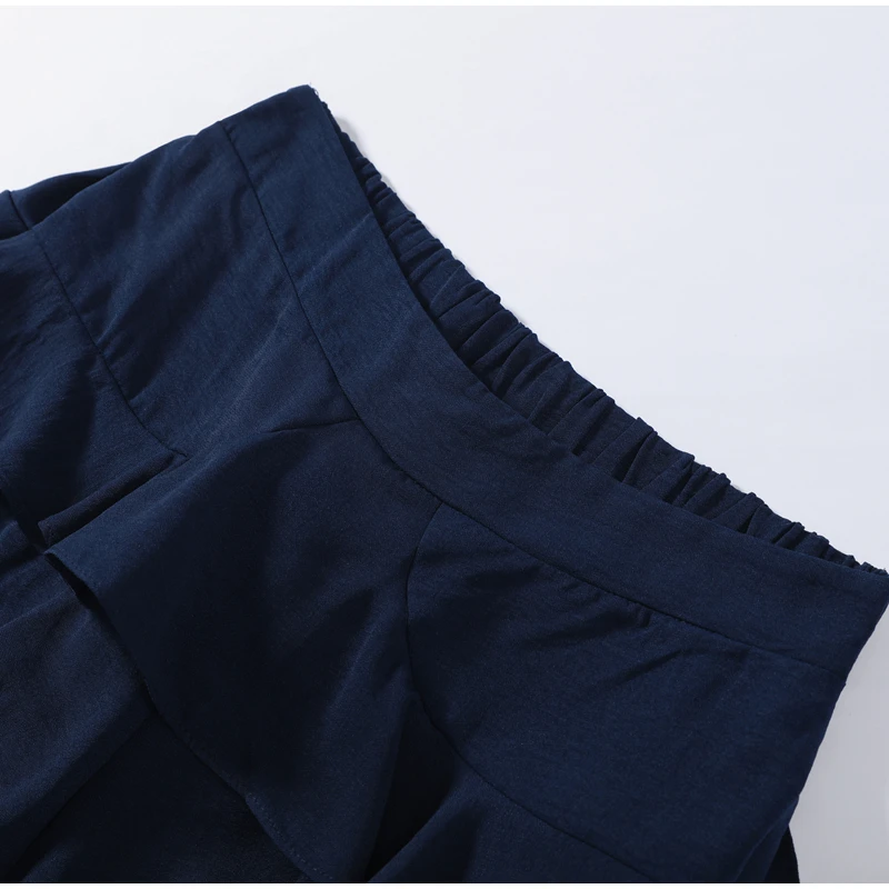 Fashion Navy Blue Tiered Ruffle Pants Women's High Waist Wide Leg Long Trousers 2026 New Ladies Casual Vacation Streetwear