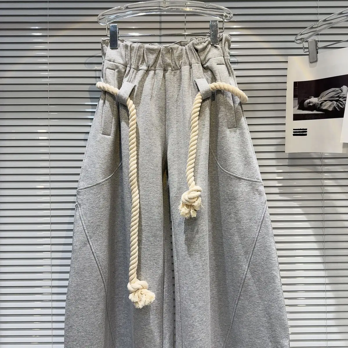 2026 New Women Personalized Woven Hemp Rope Belt Loose Wide-leg Casual Pants Bloomers
